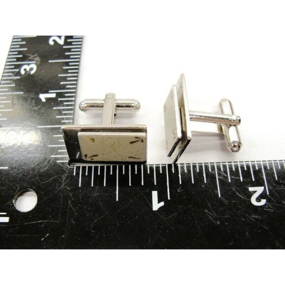 Rectangular Cufflinks Polished Brushed Silver Tone Tux Shirt Dress Suit Vintage - Picture 4 of 7